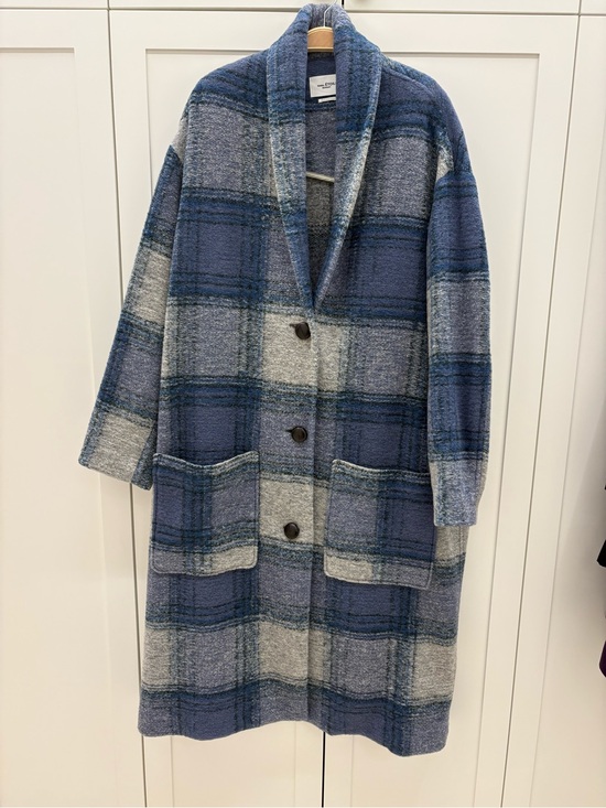 Isabel Marant Jackets & Blazers - Isabel Marant Blue Gray Plaid Wool Blend Trench Coat